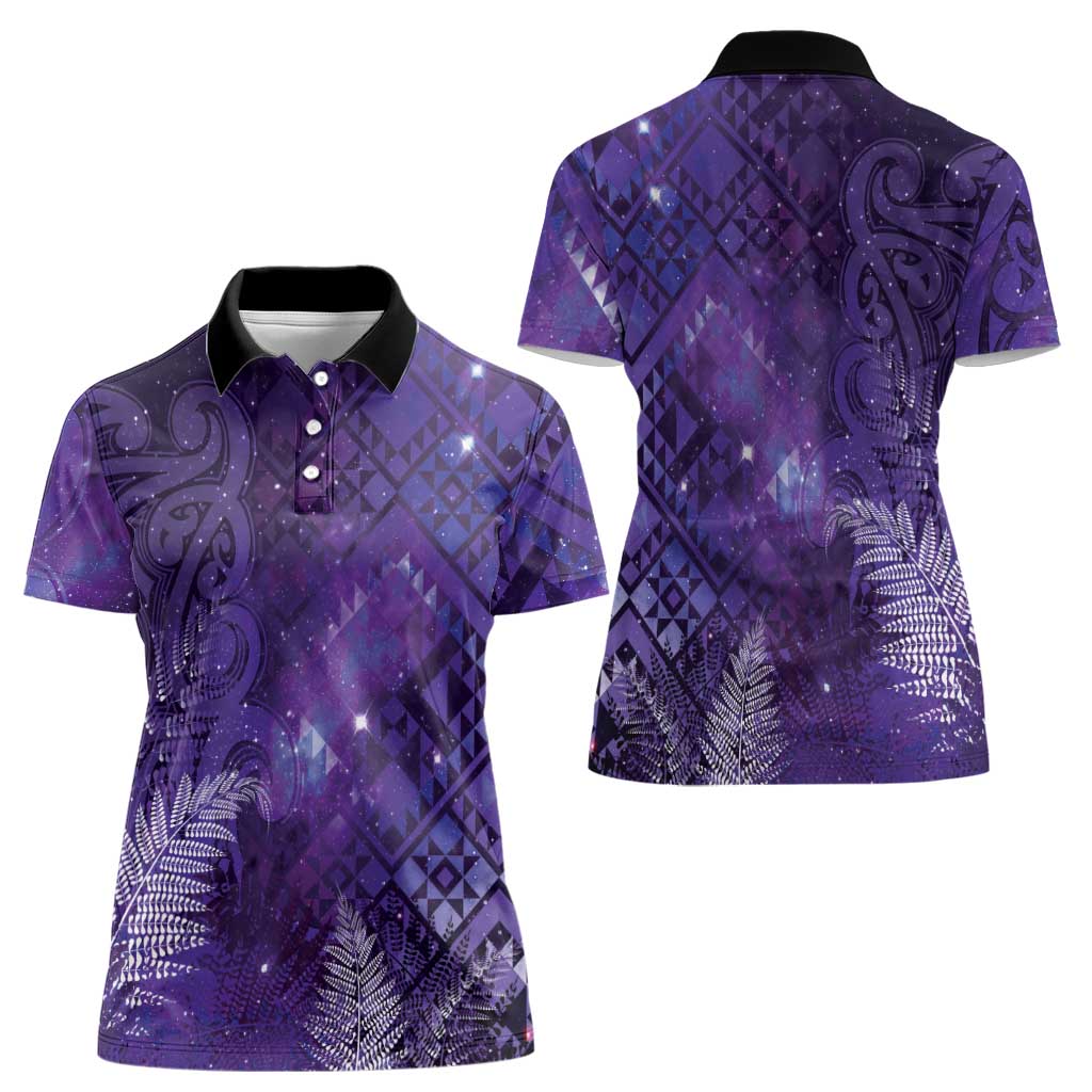 Aotearoa Taniko Matariki Women Polo Shirt Cosmic Violet LT7 - Polynesian Pride