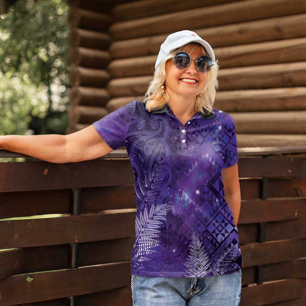 Aotearoa Taniko Matariki Women Polo Shirt Cosmic Violet LT7 - Polynesian Pride