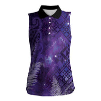 Aotearoa Taniko Matariki Women Sleeveless Polo Shirt Cosmic Violet LT7 Female Purple - Polynesian Pride