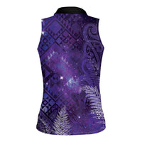 Aotearoa Taniko Matariki Women Sleeveless Polo Shirt Cosmic Violet LT7 - Polynesian Pride