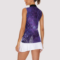Aotearoa Taniko Matariki Women Sleeveless Polo Shirt Cosmic Violet LT7 - Polynesian Pride