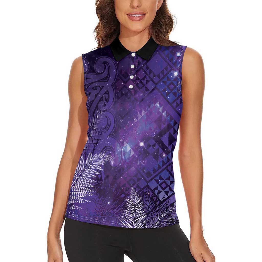 Aotearoa Taniko Matariki Women Sleeveless Polo Shirt Cosmic Violet LT7 - Polynesian Pride