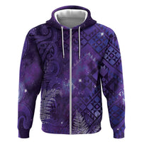Aotearoa Taniko Matariki Zip Hoodie Cosmic Violet LT7 Zip Hoodie Purple - Polynesian Pride