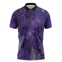 Aotearoa Taniko Matariki Zipper Polo Shirt Cosmic Violet LT7 Purple - Polynesian Pride