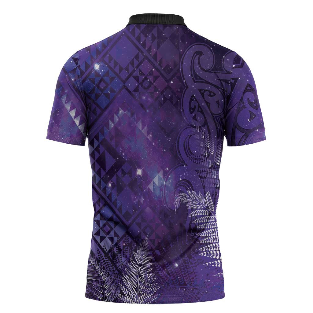 Aotearoa Taniko Matariki Zipper Polo Shirt Cosmic Violet LT7 - Polynesian Pride