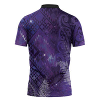 Aotearoa Taniko Matariki Zipper Polo Shirt Cosmic Violet LT7 - Polynesian Pride