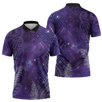 Aotearoa Taniko Matariki Zipper Polo Shirt Cosmic Violet LT7 - Polynesian Pride