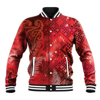 Aotearoa Taniko Matariki Baseball Jacket Cosmic Red LT7 Unisex Red - Polynesian Pride