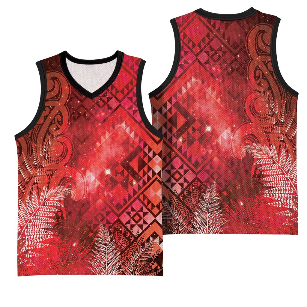 Aotearoa Taniko Matariki Basketball Jersey Cosmic Red LT7 - Polynesian Pride