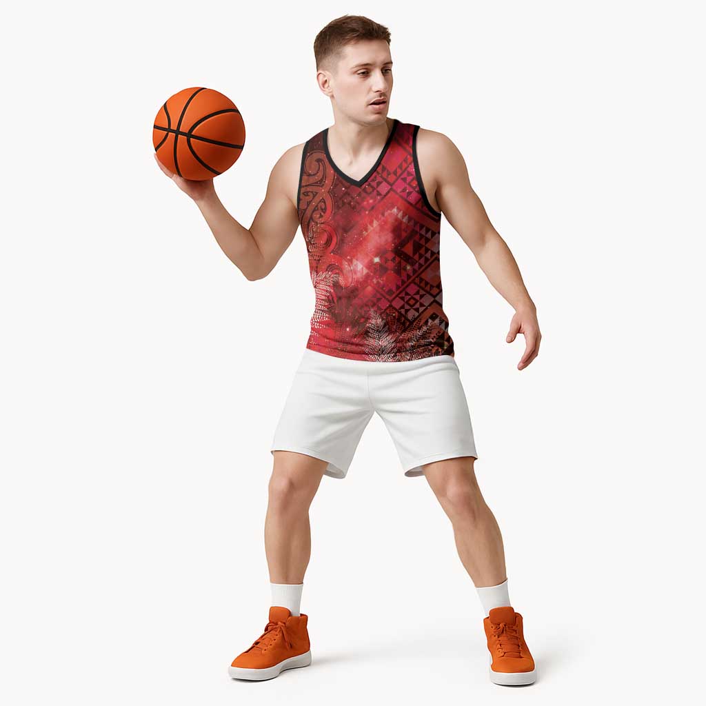 Aotearoa Taniko Matariki Basketball Jersey Cosmic Red LT7 - Polynesian Pride