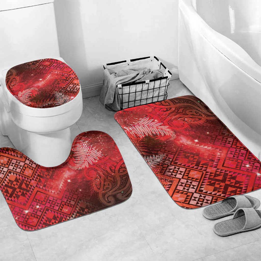 Aotearoa Taniko Matariki Bathroom Set Cosmic Red LT7 Mat Set Only (3 pcs) One Size Red - Polynesian Pride