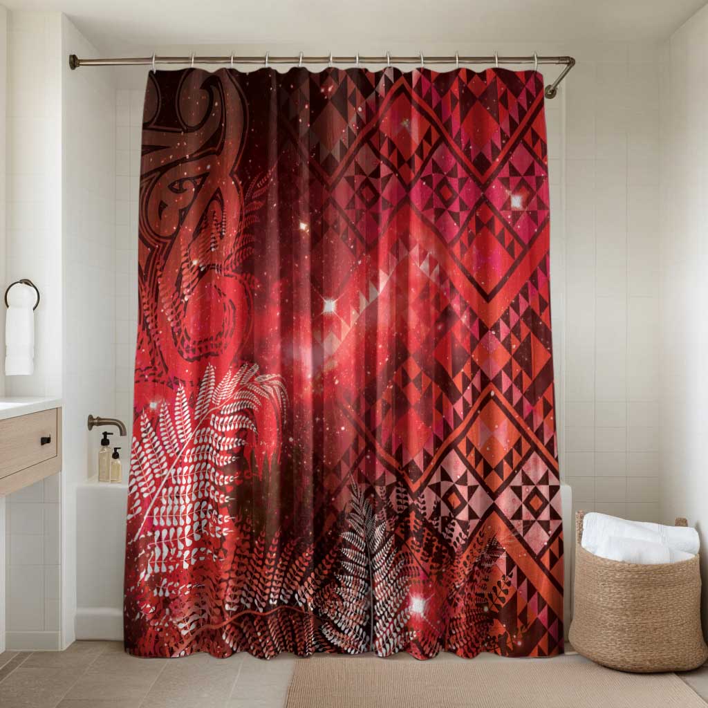 Aotearoa Taniko Matariki Bathroom Set Cosmic Red LT7 Shower Curtain Only Red - Polynesian Pride