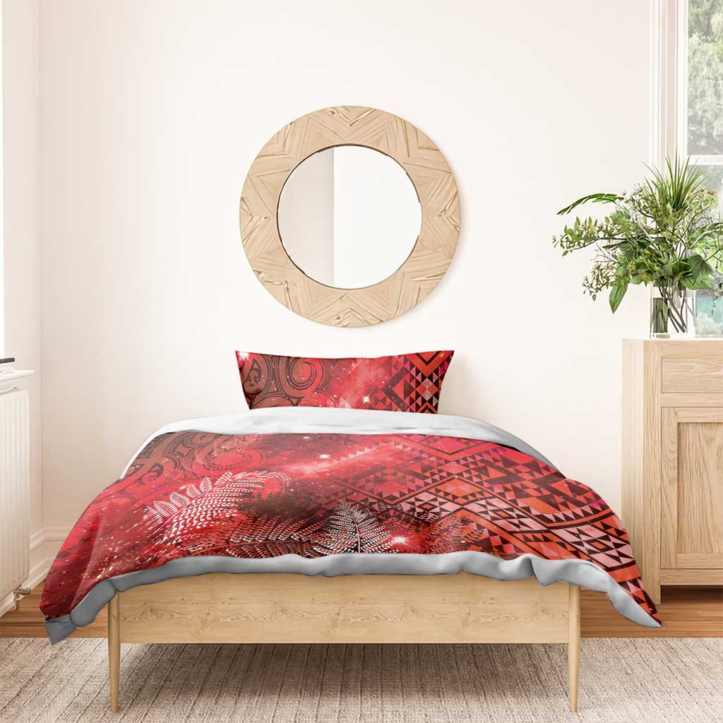 Aotearoa Taniko Matariki Bedding Set Cosmic Red LT7 - Polynesian Pride