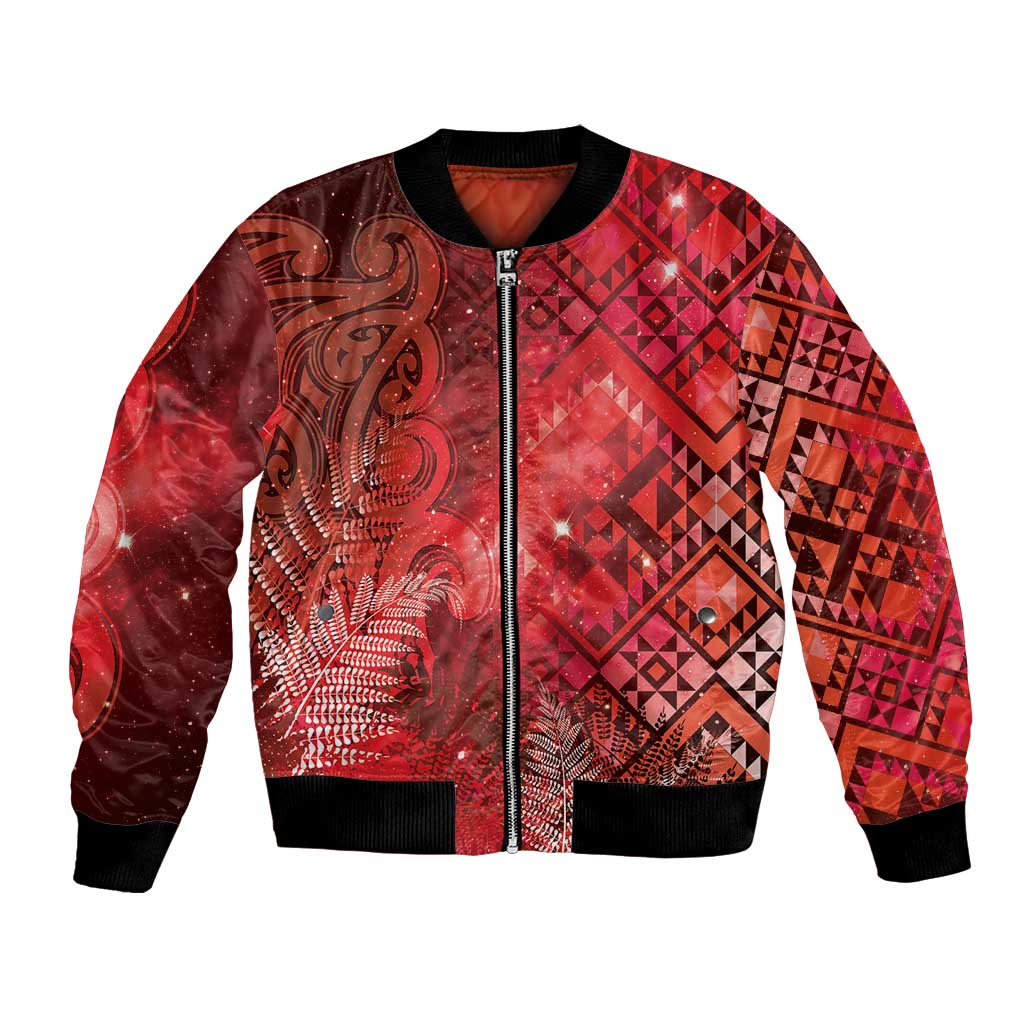 Aotearoa Taniko Matariki Bomber Jacket Cosmic Red LT7 Unisex Red - Polynesian Pride