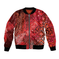 Aotearoa Taniko Matariki Bomber Jacket Cosmic Red LT7 Unisex Red - Polynesian Pride