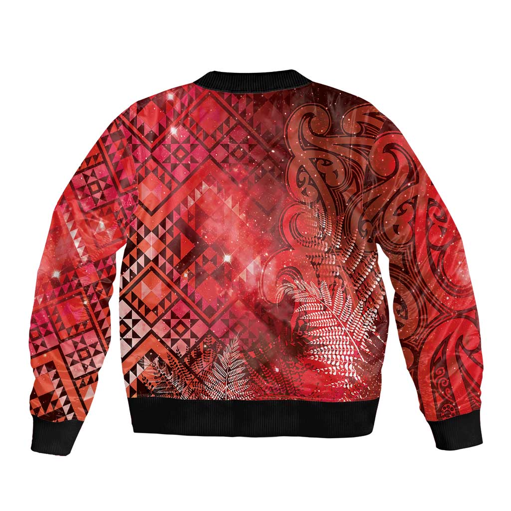 Aotearoa Taniko Matariki Bomber Jacket Cosmic Red LT7 - Polynesian Pride