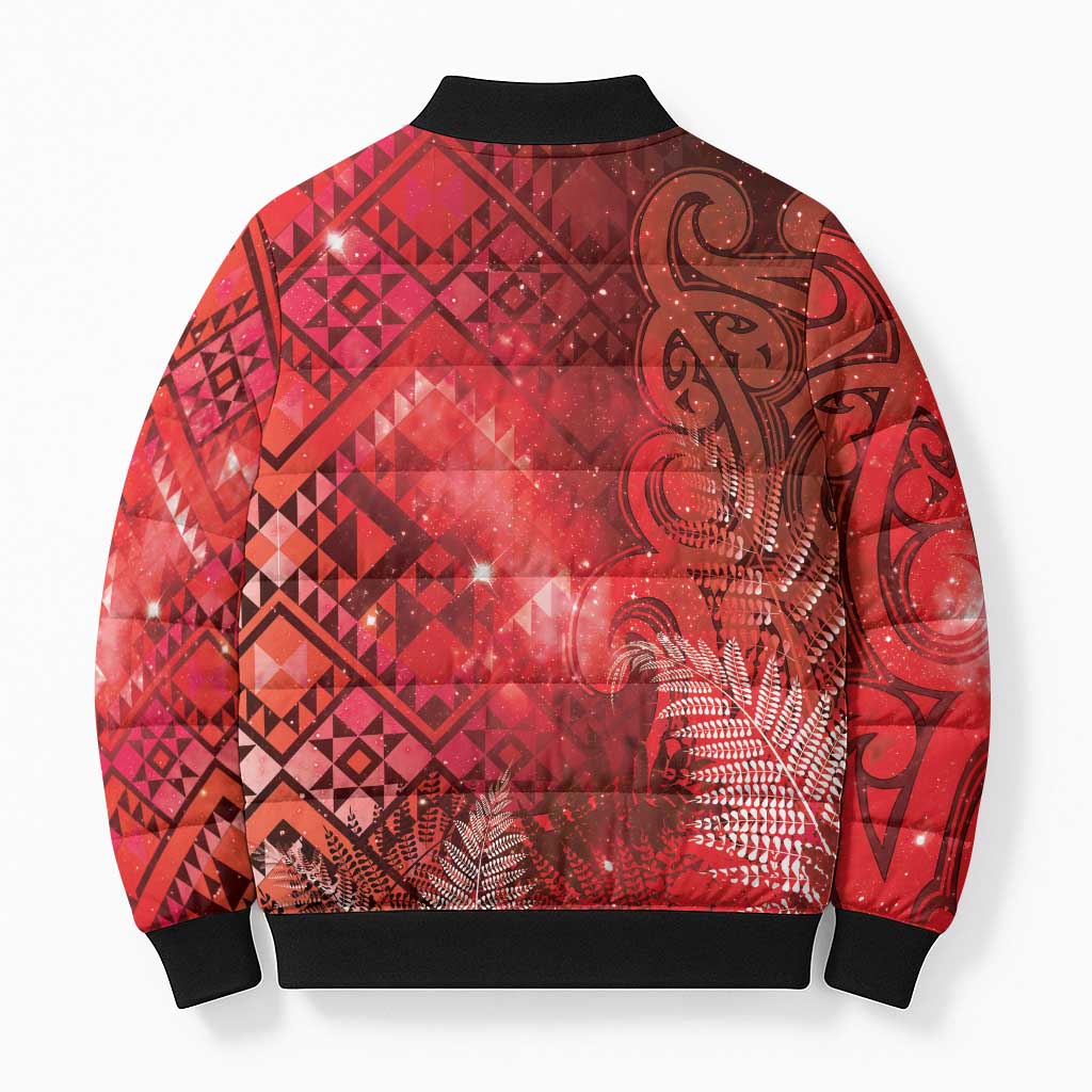 Aotearoa Taniko Matariki Bomber Puffer Jacket Cosmic Red LT7 - Polynesian Pride