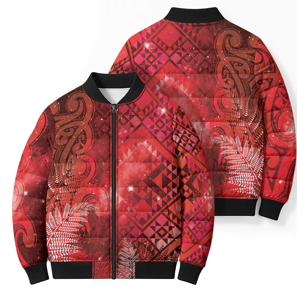 Aotearoa Taniko Matariki Bomber Puffer Jacket Cosmic Red LT7 - Polynesian Pride