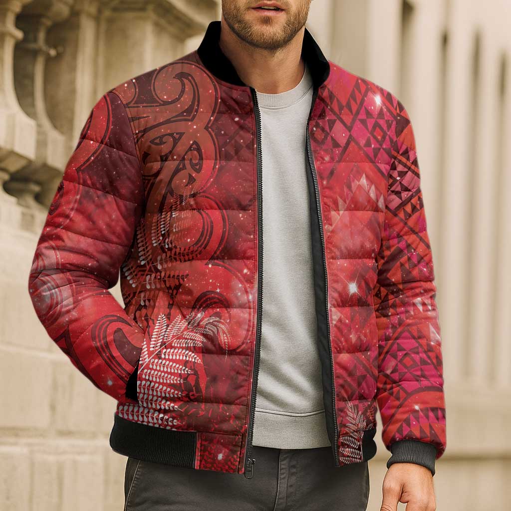 Aotearoa Taniko Matariki Bomber Puffer Jacket Cosmic Red LT7 - Polynesian Pride