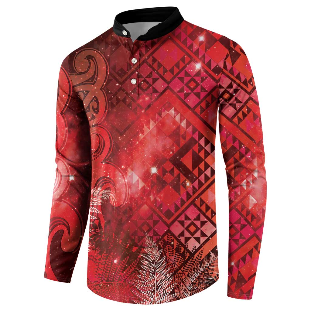 Aotearoa Taniko Matariki Button Sweatshirt Cosmic Red LT7 - Polynesian Pride