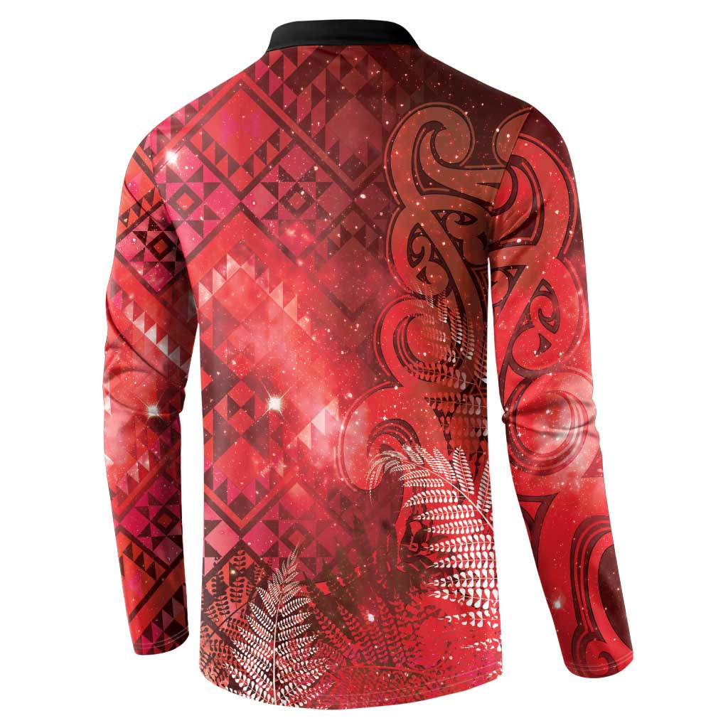 Aotearoa Taniko Matariki Button Sweatshirt Cosmic Red LT7 - Polynesian Pride