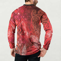 Aotearoa Taniko Matariki Button Sweatshirt Cosmic Red LT7 - Polynesian Pride
