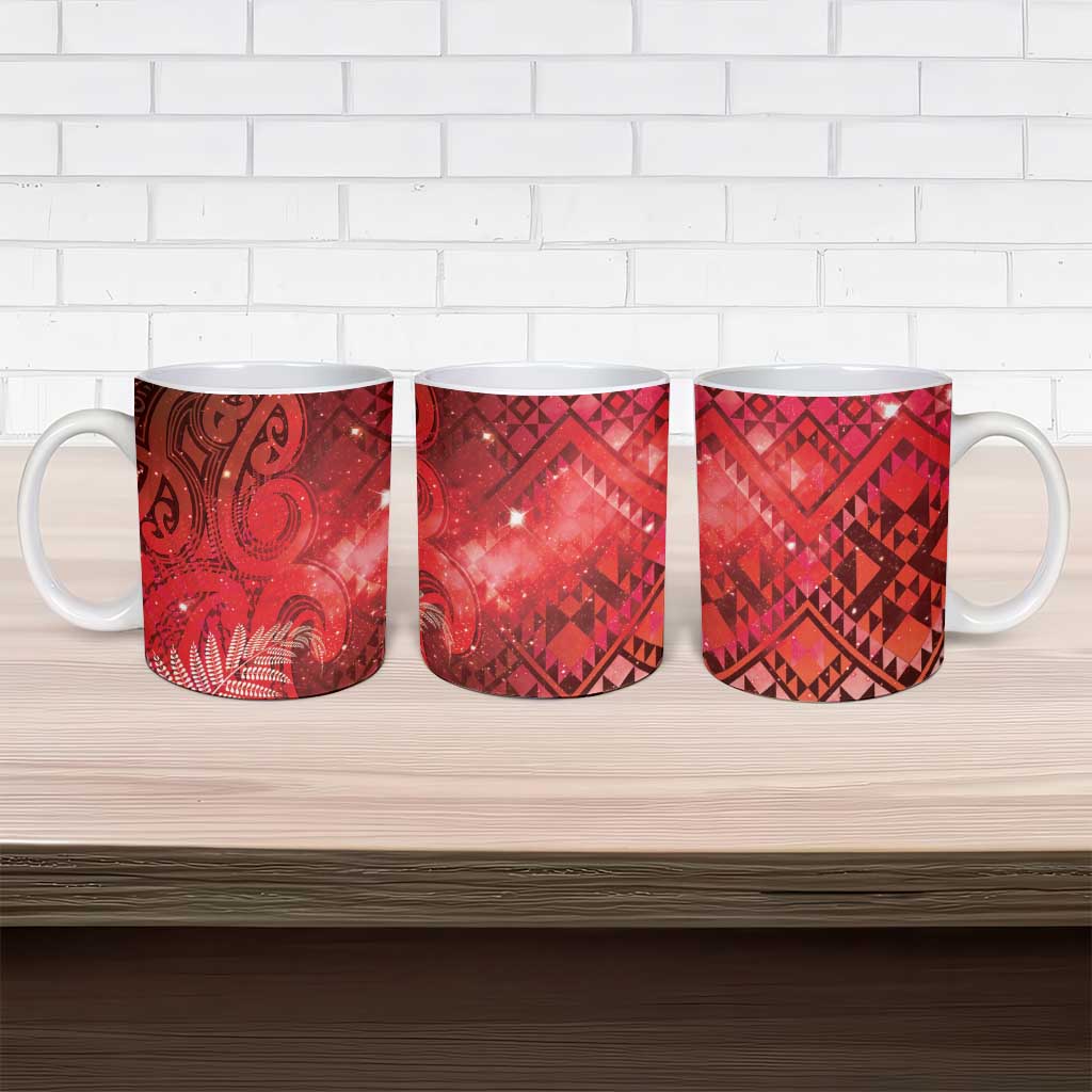 Aotearoa Taniko Matariki Ceramic Mug Cosmic Red LT7 - Polynesian Pride