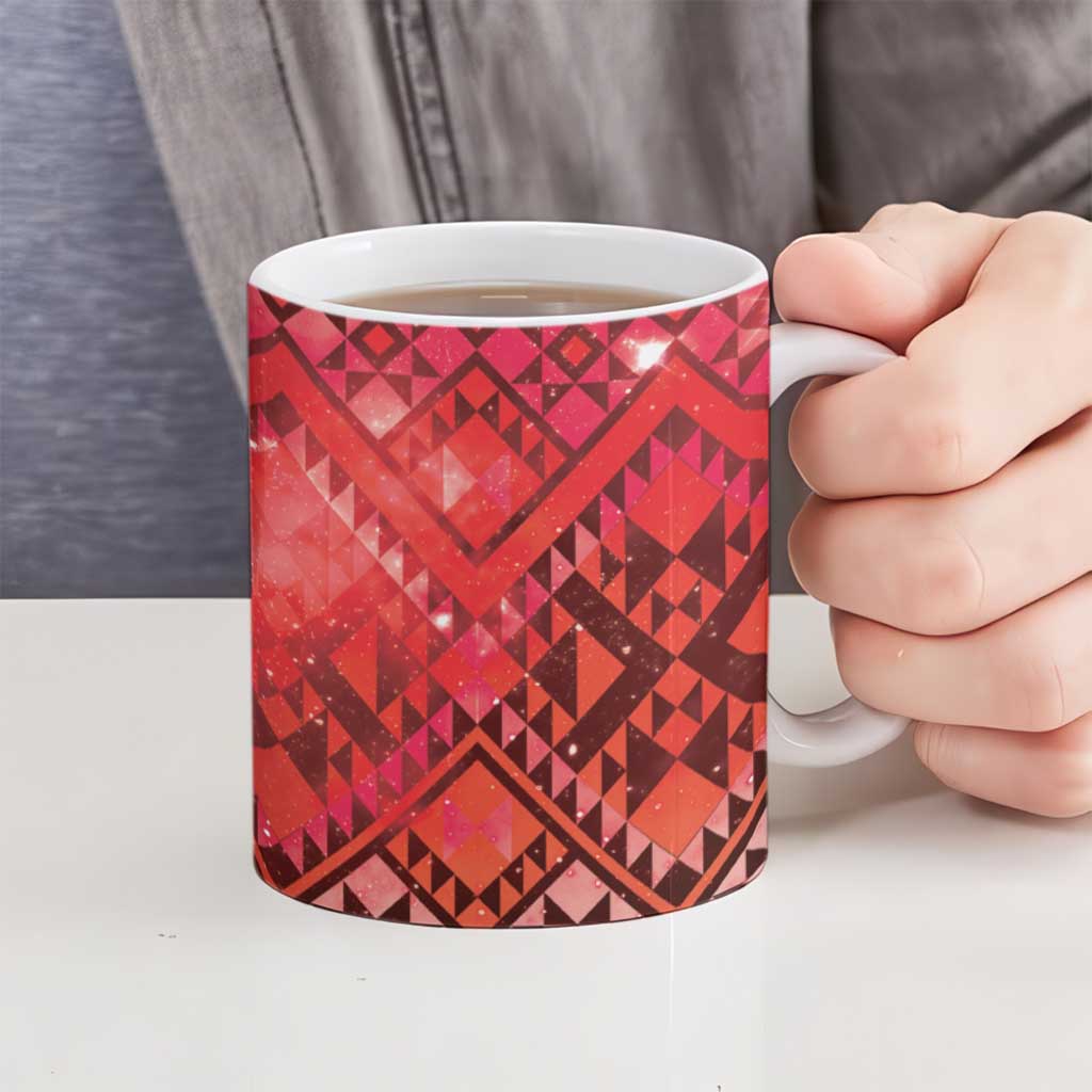 Aotearoa Taniko Matariki Ceramic Mug Cosmic Red LT7 - Polynesian Pride