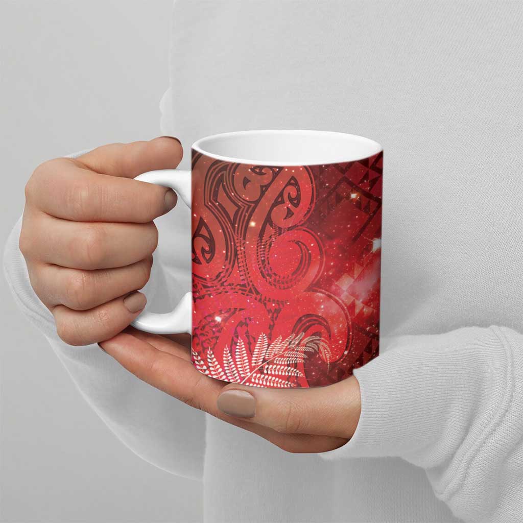 Aotearoa Taniko Matariki Ceramic Mug Cosmic Red LT7 - Polynesian Pride