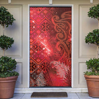 Aotearoa Taniko Matariki Door Cover Cosmic Red LT7 Red - Polynesian Pride
