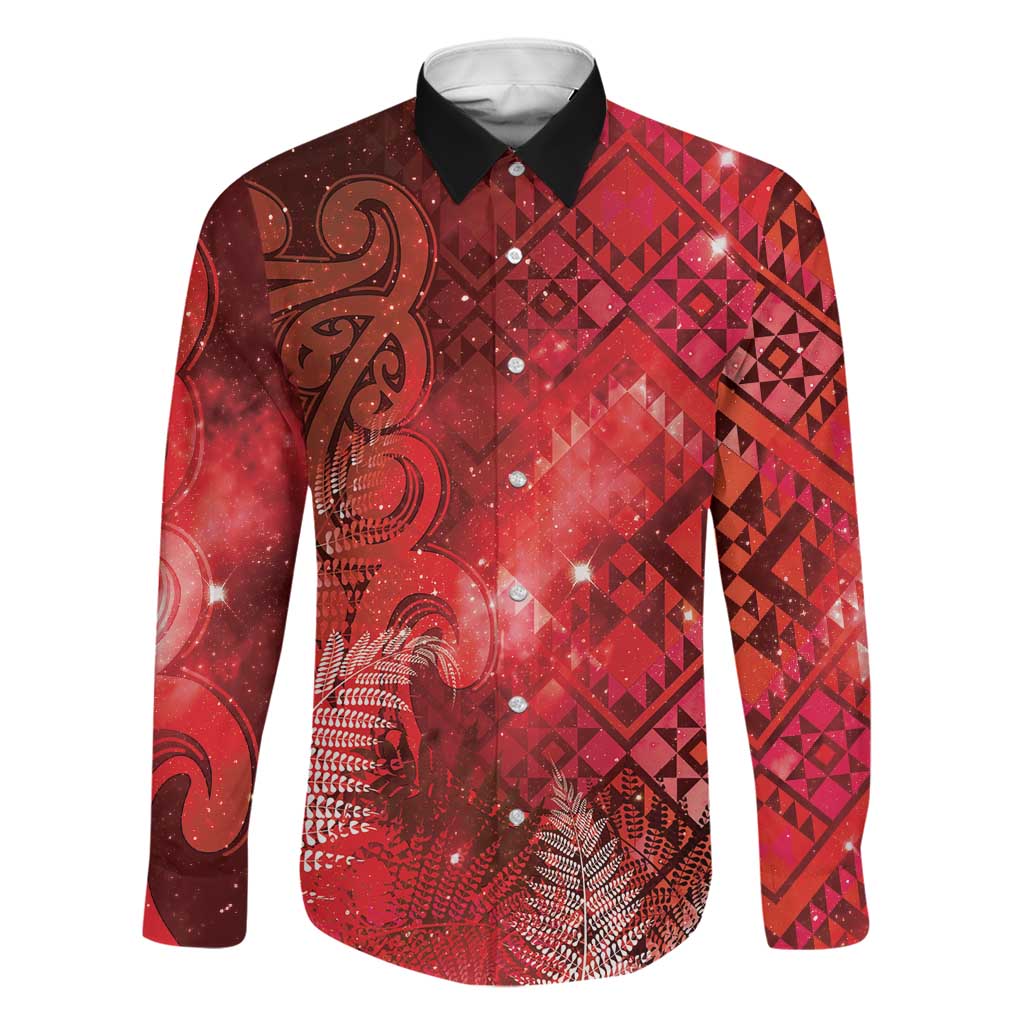 Aotearoa Taniko Matariki Family Matching Long Sleeve Bodycon Dress and Hawaiian Shirt Cosmic Red