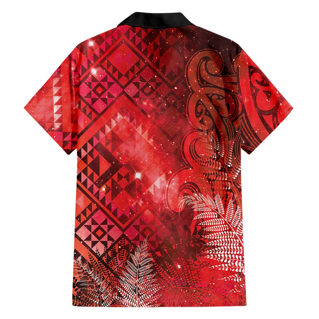 Aotearoa Taniko Matariki Family Matching Off The Shoulder Long Sleeve Dress and Hawaiian Shirt Cosmic Red