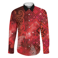 Aotearoa Taniko Matariki Family Matching Off The Shoulder Long Sleeve Dress and Hawaiian Shirt Cosmic Red