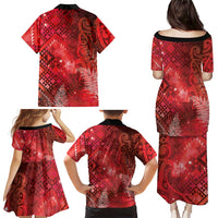 Aotearoa Taniko Matariki Family Matching Puletasi and Hawaiian Shirt Cosmic Red LT7 - Polynesian Pride