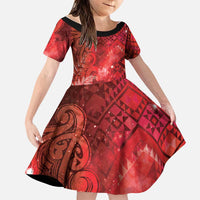 Aotearoa Taniko Matariki Family Matching Short Sleeve Bodycon Dress and Hawaiian Shirt Cosmic Red
