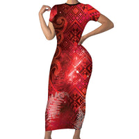 Aotearoa Taniko Matariki Family Matching Short Sleeve Bodycon Dress and Hawaiian Shirt Cosmic Red