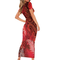Aotearoa Taniko Matariki Family Matching Short Sleeve Bodycon Dress and Hawaiian Shirt Cosmic Red