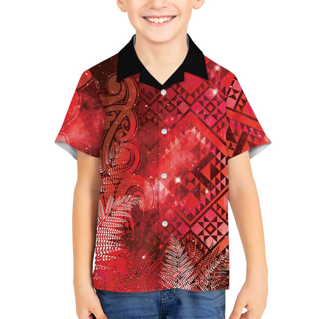 Aotearoa Taniko Matariki Family Matching Short Sleeve Bodycon Dress and Hawaiian Shirt Cosmic Red