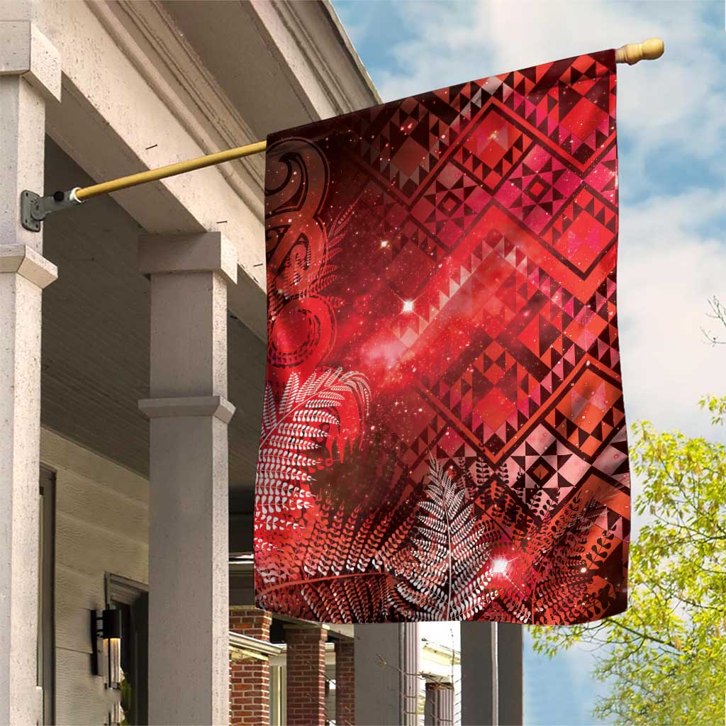 Aotearoa Taniko Matariki Garden Flag Cosmic Red LT7 House Flag Red - Polynesian Pride
