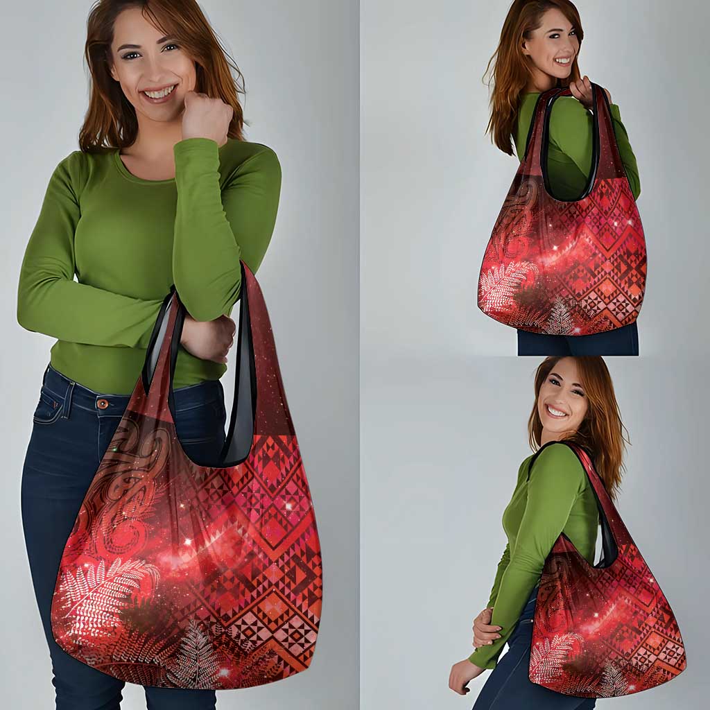 Aotearoa Taniko Matariki Grocery Bag Cosmic Red LT7 - Polynesian Pride