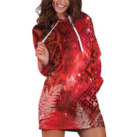 Aotearoa Taniko Matariki Hoodie Dress Cosmic Red LT7 Red - Polynesian Pride