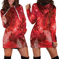 Aotearoa Taniko Matariki Hoodie Dress Cosmic Red LT7 - Polynesian Pride