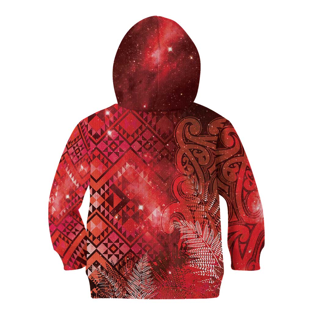 Aotearoa Taniko Matariki Kid Hoodie Cosmic Red LT7 - Polynesian Pride