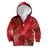 Aotearoa Taniko Matariki Kid Hoodie Cosmic Red LT7 Zip Hoodie Red - Polynesian Pride