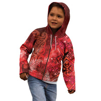 Aotearoa Taniko Matariki Kid Hoodie Cosmic Red LT7 - Polynesian Pride