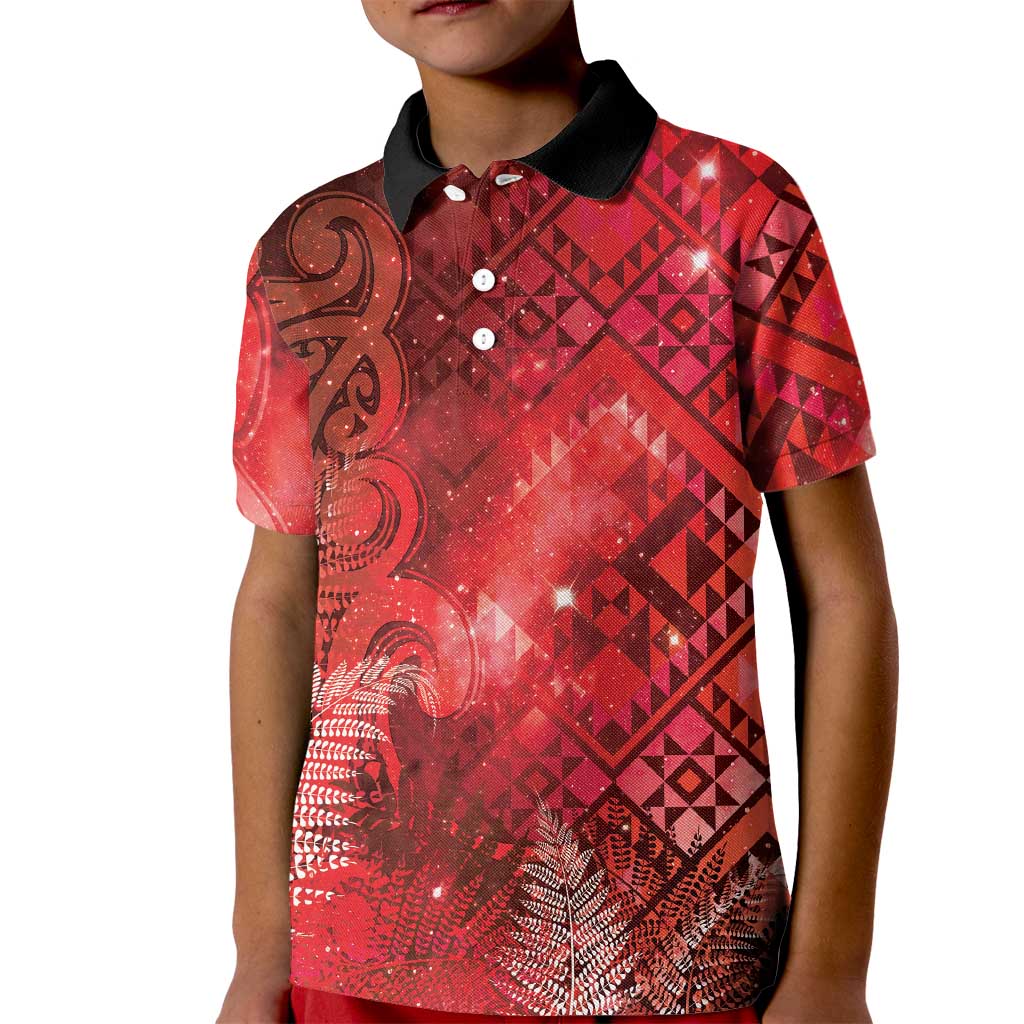 Aotearoa Taniko Matariki Kid Polo Shirt Cosmic Red LT7 Kid Red - Polynesian Pride