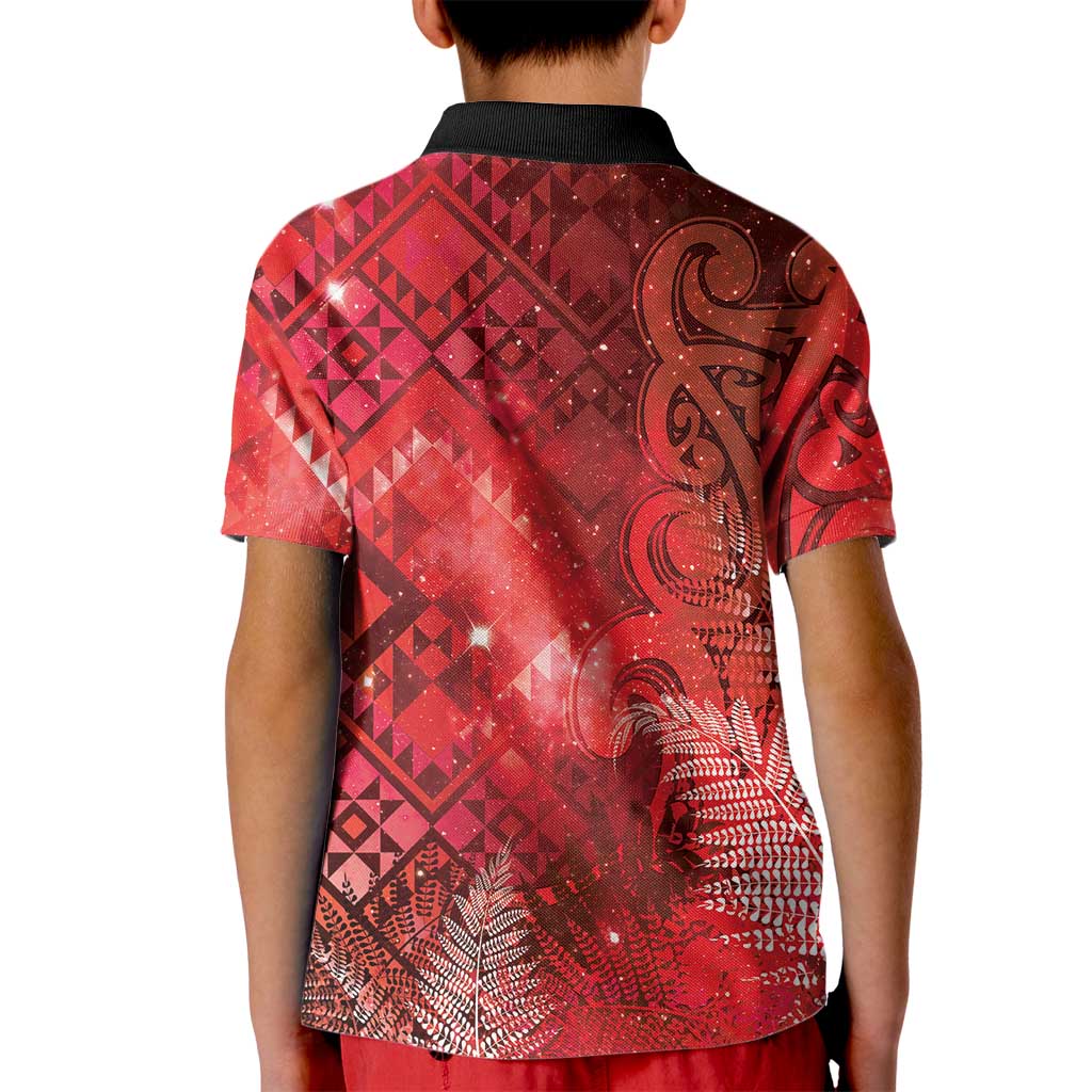 Aotearoa Taniko Matariki Kid Polo Shirt Cosmic Red LT7 - Polynesian Pride