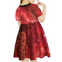 Aotearoa Taniko Matariki Kid Short Sleeve Dress Cosmic Red LT7 - Polynesian Pride