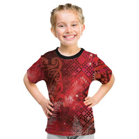 Aotearoa Taniko Matariki Kid T Shirt Cosmic Red LT7 Red - Polynesian Pride