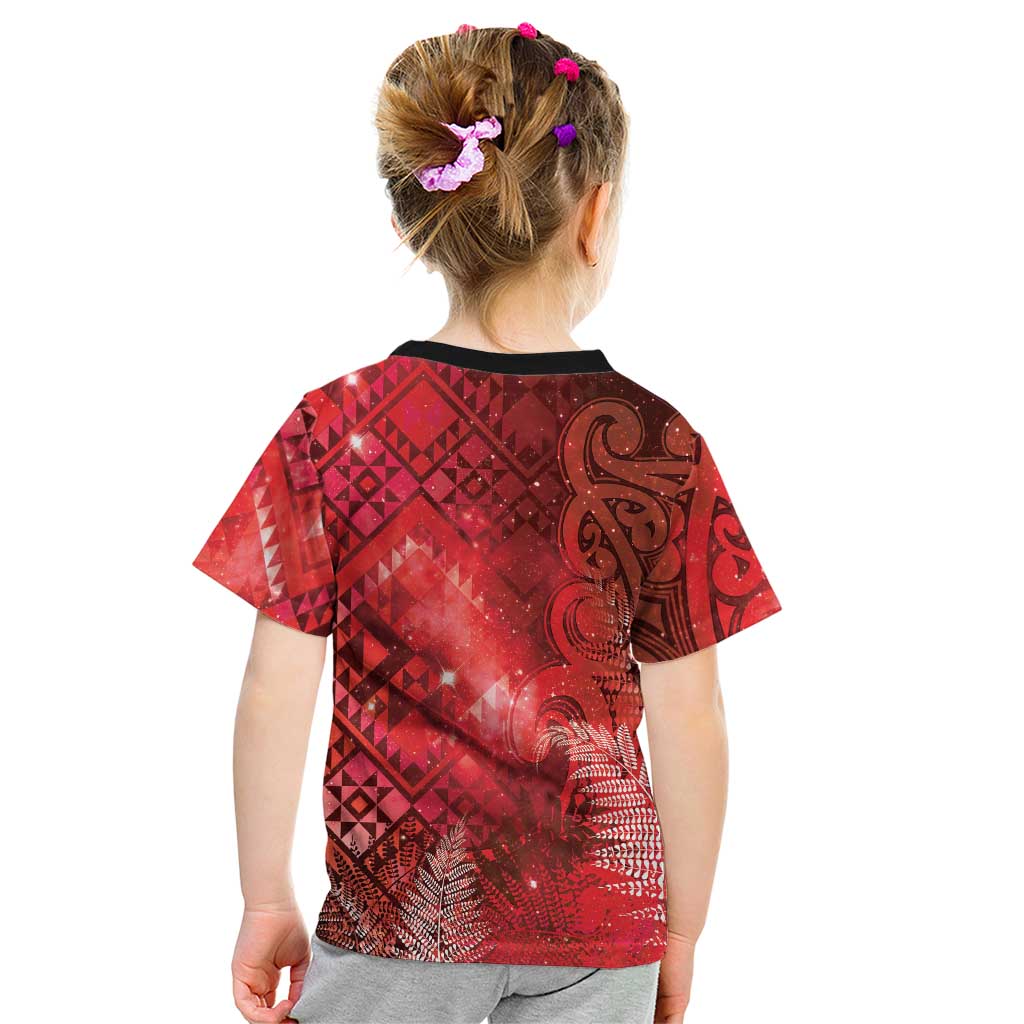Aotearoa Taniko Matariki Kid T Shirt Cosmic Red LT7 - Polynesian Pride